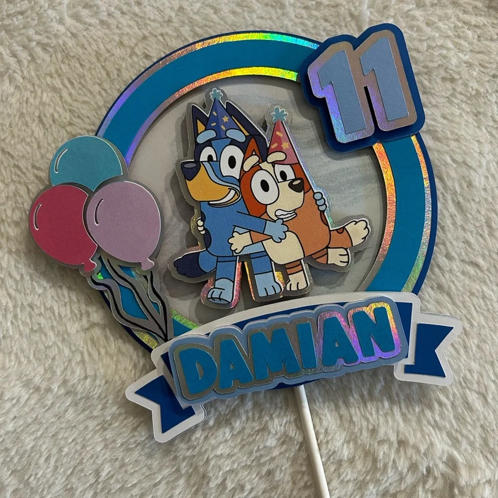 Bluey Birthday Cake Topper with Balloons